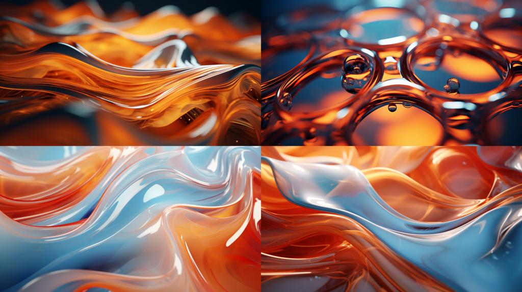 Material closeup, geometric Hydrogen, melted, flowing shapes --ar 16:9 --style raw --s 250