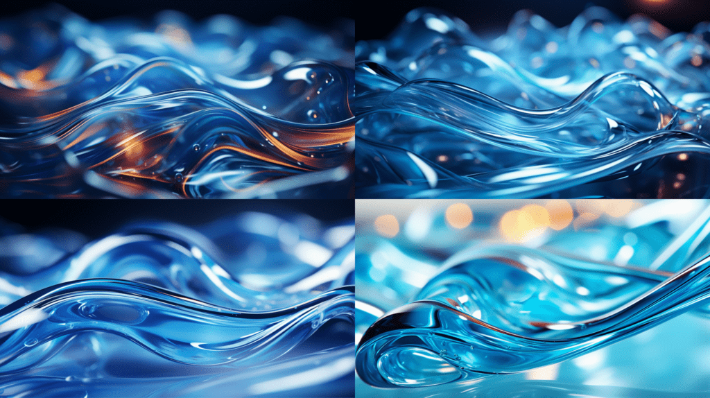 Material closeup, liquid Hydrogen, electrified, flowing shapes --ar 16:9 --style raw --s 250 